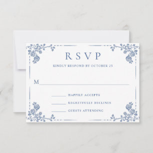 Elegant Blue French Garden Floral Wedding RSVP Kaartje