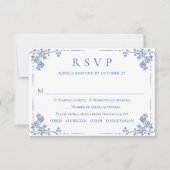 Elegant  Blue French Garden Floral Wedding RSVP Kaartje (Voorkant)