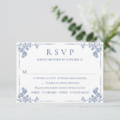 Elegant  Blue French Garden Floral Wedding RSVP Kaartje (Staand voorkant)