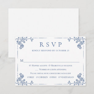 Elegant Blue French Garden Floral Wedding RSVP Kaartje