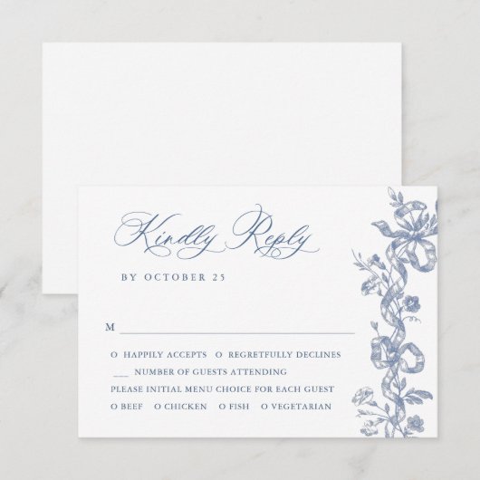 Elegant Blue French Garden Floral Wedding RSVP Kaartje (Voorkant / Achterkant)