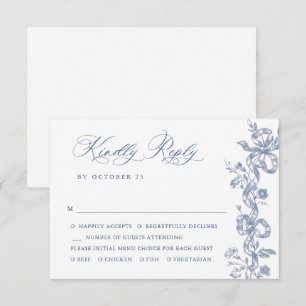 Elegant Blue French Garden Floral Wedding RSVP Kaartje
