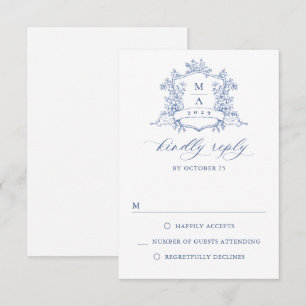 Elegant  Blue French Garden Floral Wedding RSVP Kaartje