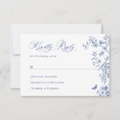 Elegant  Blue French Garden Floral Wedding RSVP Kaartje (Voorkant)