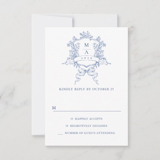 Elegant Blue French Garden Floral Wedding RSVP Kaartje (Voorkant)
