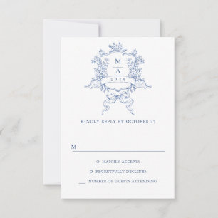Elegant Blue French Garden Floral Wedding RSVP Kaartje