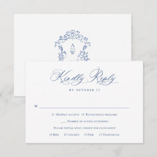 Elegant Blue French Garden Floral Wedding RSVP Kaartje