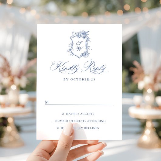Elegant  Blue French Garden Floral Wedding RSVP Kaartje