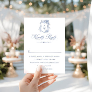 Elegant Blue French Garden Floral Wedding RSVP Kaartje