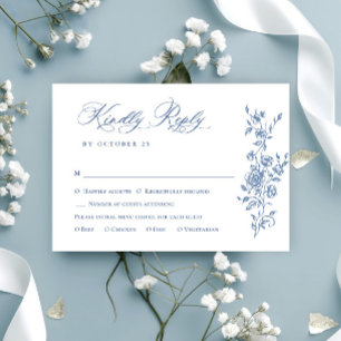 Elegant Blue French Garden Floral Wedding RSVP Kaartje
