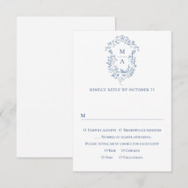 Elegant  Blue French Garden Floral Wedding RSVP Kaartje
