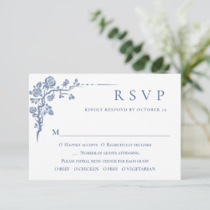 Elegant Blue French Garden Floral Wedding RSVP Kaartje