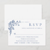 Elegant Blue French Garden Floral Wedding RSVP Kaartje (Voorkant / Achterkant)