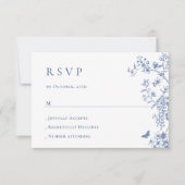 Elegant Blue French Garden Floral Wedding RSVP Kaartje (Voorkant)