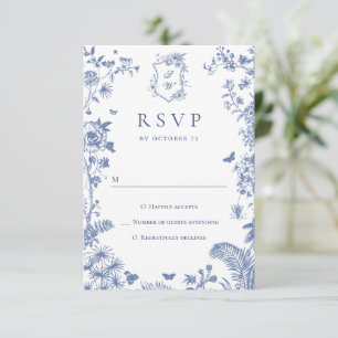 Elegant Blue French Garden Floral Wedding RSVP Kaartje