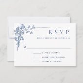 Elegant  Blue French Garden Floral Wedding RSVP Kaartje (Voorkant)