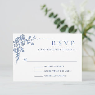 Elegant Blue French Garden Floral Wedding RSVP Kaartje