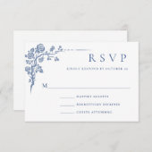 Elegant  Blue French Garden Floral Wedding RSVP Kaartje (Voorkant / Achterkant)