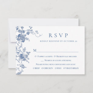 Elegant Blue French Garden Floral Wedding RSVP Kaartje