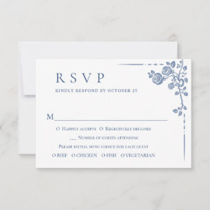 Elegant Blue French Garden Floral Wedding RSVP Kaartje