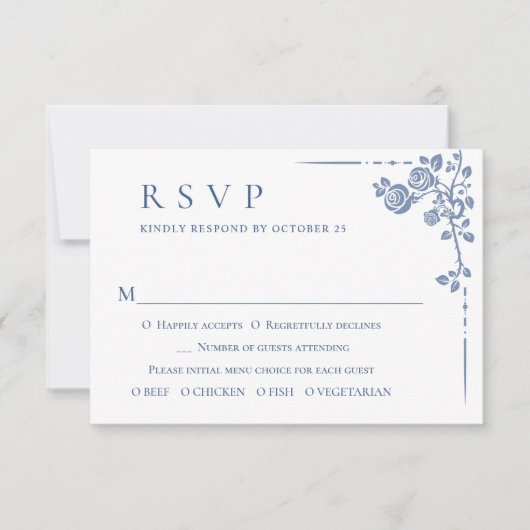 Elegant Blue French Garden Floral Wedding RSVP Kaartje (Voorkant)