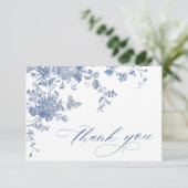 Elegant Blue French Garden Flowers Wedding Bedankkaart (Staand voorkant)
