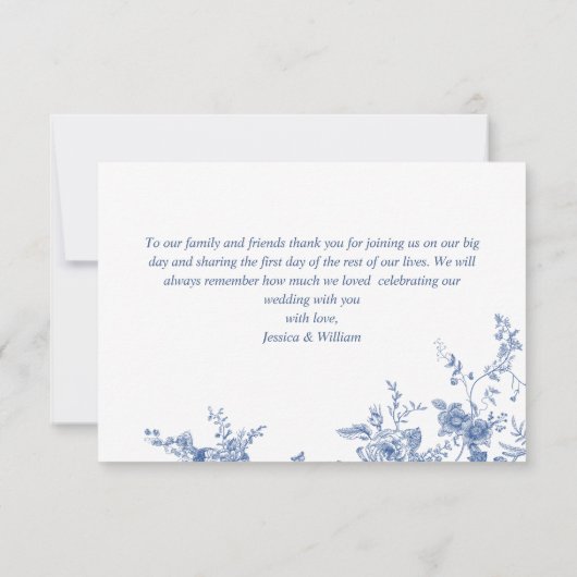 Elegant Blue French Garden Flowers Wedding Bedankkaart (Achterkant)