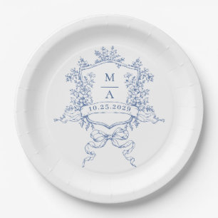 Elegant Blue French Garden Flowers Wedding Papieren Bordje