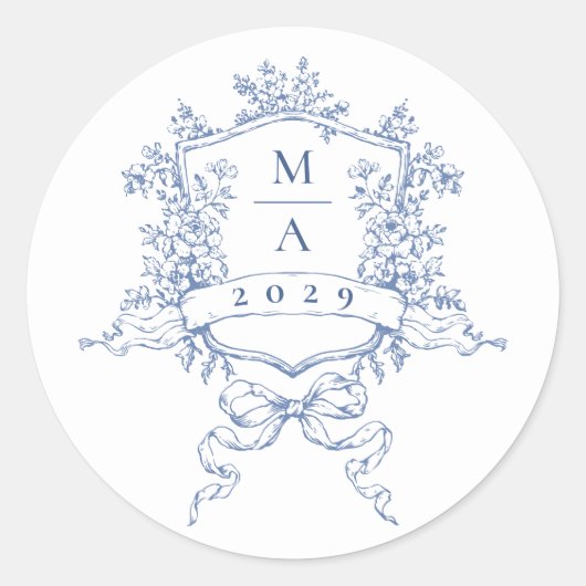 Elegant Blue French Garden Flowers Wedding Ronde Sticker (Voorkant)