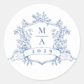 Elegant Blue French Garden Flowers Wedding Ronde Sticker (Voorkant)