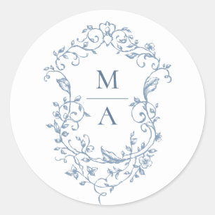 Elegant Blue French Garden Flowers Wedding Ronde Sticker