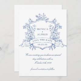 Elegant Blue French Garden Flowers Wedding Save The Date