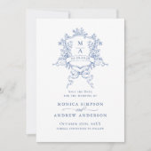 Elegant Blue French Garden Flowers Wedding Save The Date (Voorkant)