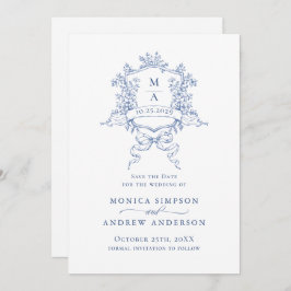 Elegant Blue French Garden Flowers Wedding Save The Date