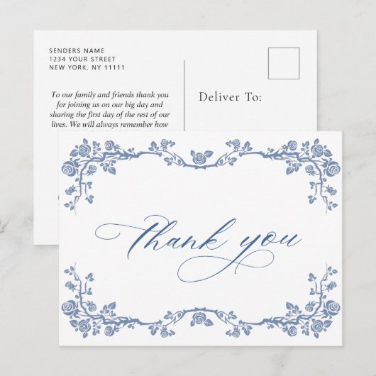 Elegant Blue French Garden Hartelijk dank Briefkaart (Voorkant / Achterkant)