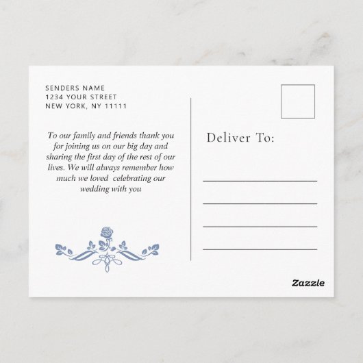 Elegant Blue French Garden Hartelijk dank Briefkaart (Achterkant)