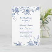 Elegant Blue French Garden Rehearsal Dinner Kaart (Staand voorkant)