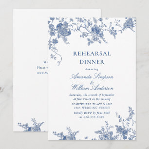 Elegant Blue French Garden Rehearsal Dinner Kaart