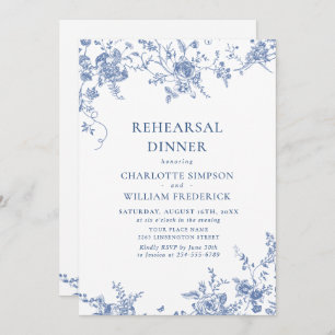 Elegant Blue French Garden Rehearsal Dinner QR Kaart