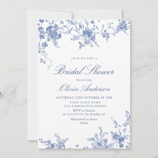 Elegant Blue French Garden VRIJGEZELLENFEEST QR co Kaart (Voorkant)