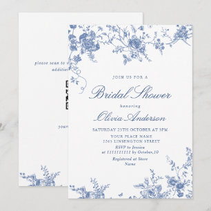 Elegant Blue French Garden VRIJGEZELLENFEEST QR co Kaart