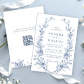 Elegant  Blue French Garden Wedding QR code Kaart