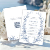 Elegant Blue French Garden Wedding QR code Kaart