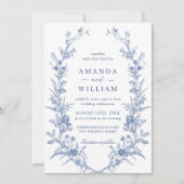 Elegant  Blue French Garden Wedding QR code Kaart (Voorkant)