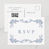 Elegant  Blue French Garden Wedding RSVP Briefkaart (Voorkant / Achterkant)