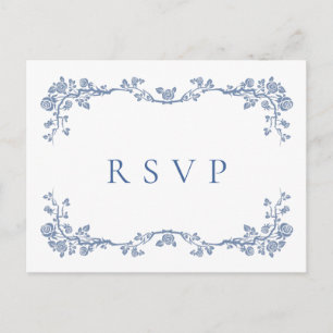 Elegant Blue French Garden Wedding RSVP Briefkaart