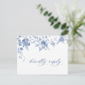 Elegant  Blue French Garden Wedding RSVP Briefkaart (Staand voorkant)
