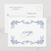 Elegant  Blue French Garden Wedding RSVP Briefkaart (Voorkant / Achterkant)