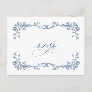 Elegant Blue French Garden Wedding RSVP Briefkaart