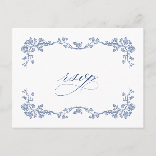 Elegant  Blue French Garden Wedding RSVP Briefkaart (Voorkant)